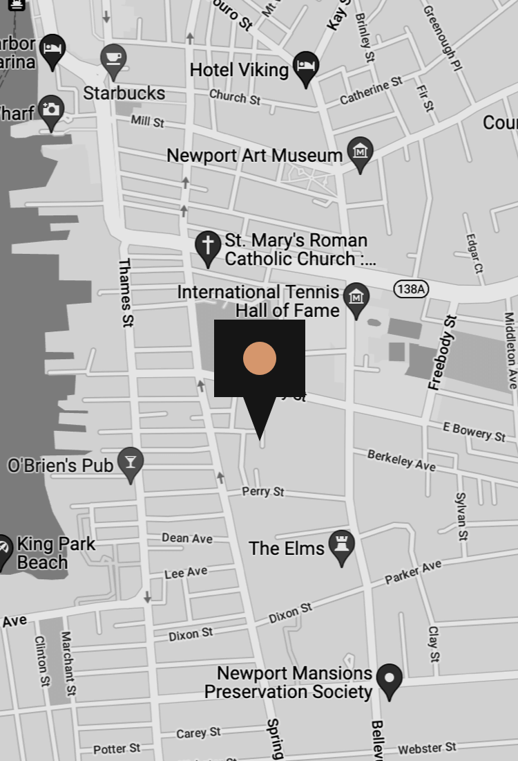 The greyscale map of our location in Newport, where the building is indicated by the black